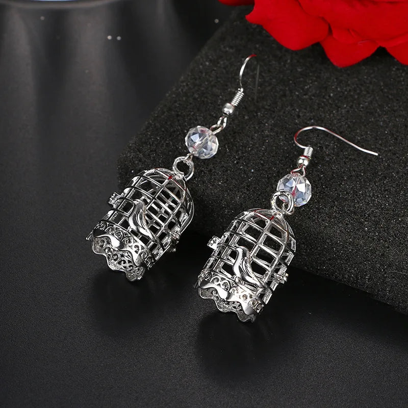 Aromatherapy Heart Cage Earrings Crystal Ear Drop Accessories Perfume Essential Oil Diffuser Locket Women Earrings Gift Jewelry