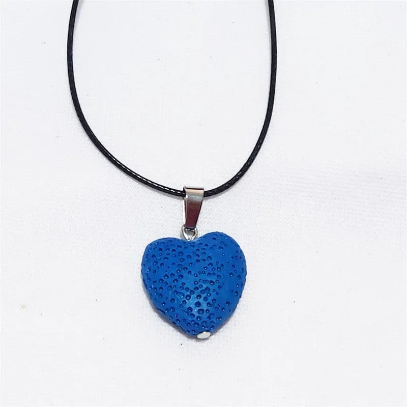 2cm Heart Lava Stone Pendant Aroma Essential Oil Diffuser Free Chain Necklace Aromatherapy Jewelry for Women Men