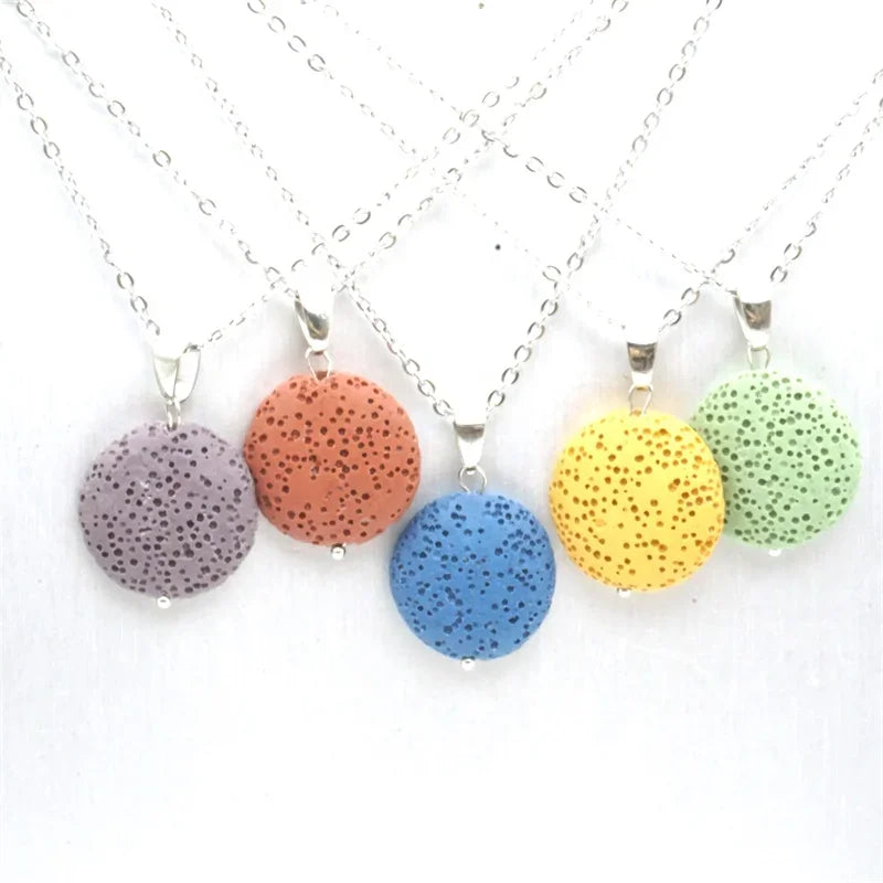 9 Colorful Round Lava Stone Essential Oil Diffuser Necklace Aromatherapy Jewelry Multilayer Rock Stone Necklace