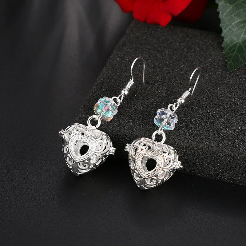 Aromatherapy Heart Cage Earrings Crystal Ear Drop Accessories Perfume Essential Oil Diffuser Locket Women Earrings Gift Jewelry