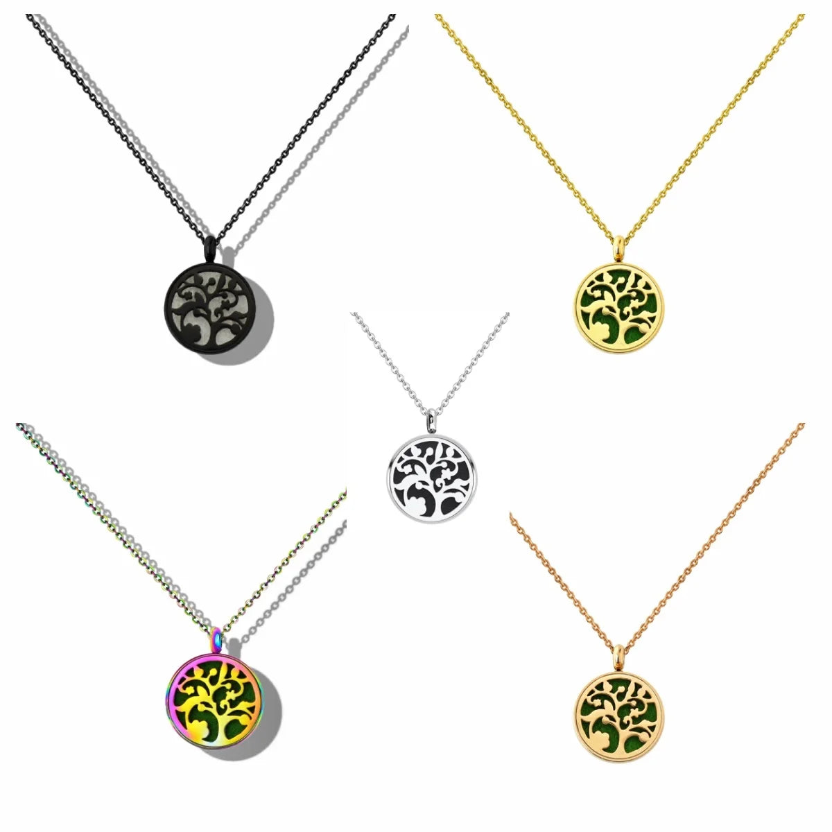 12mm Diffuser Perfume Necklace Locket For Women 316L Stainless Steel Jewelry Gold Color Essential Oil Aromatherapy Pendant Chain