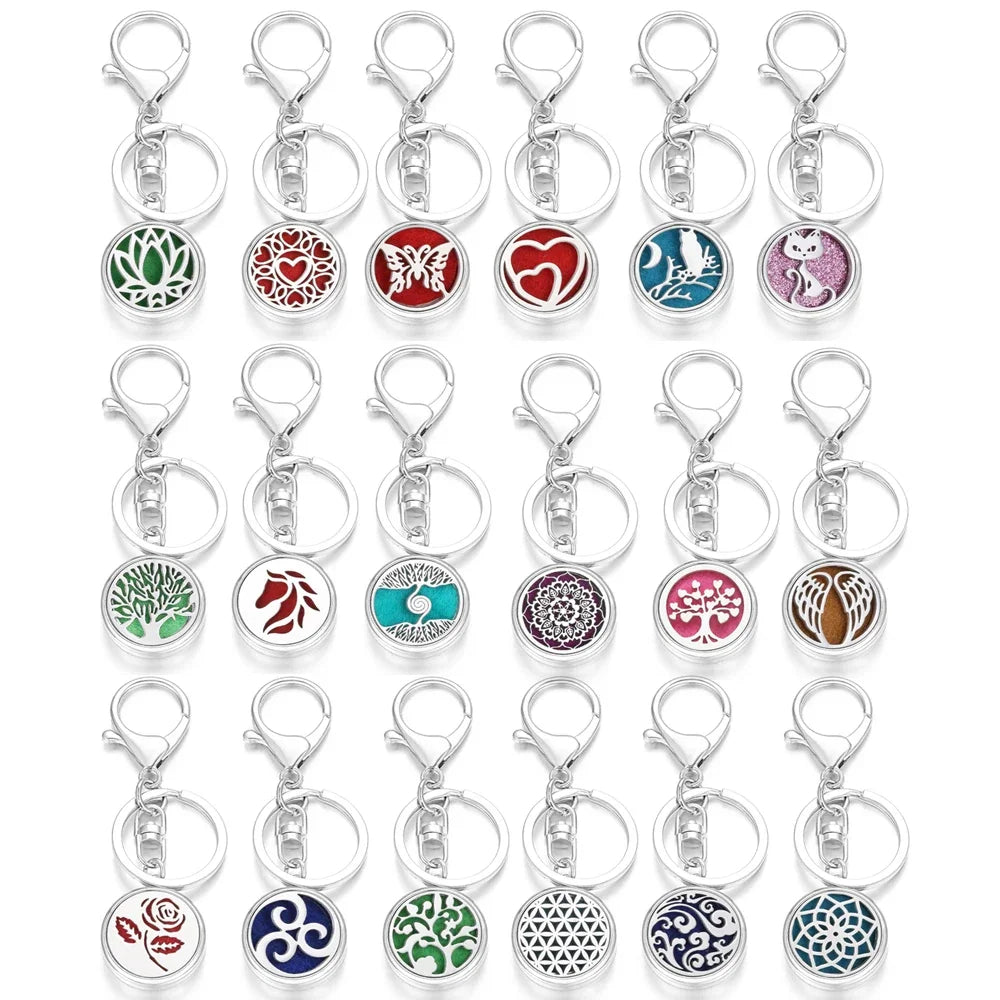 10pcs/lot Wholesale Perfume KeyChain Jewelry Essential Oil Diffuser Keyrings Aromatherapy KeyChain Lockets Aroma Jewelry