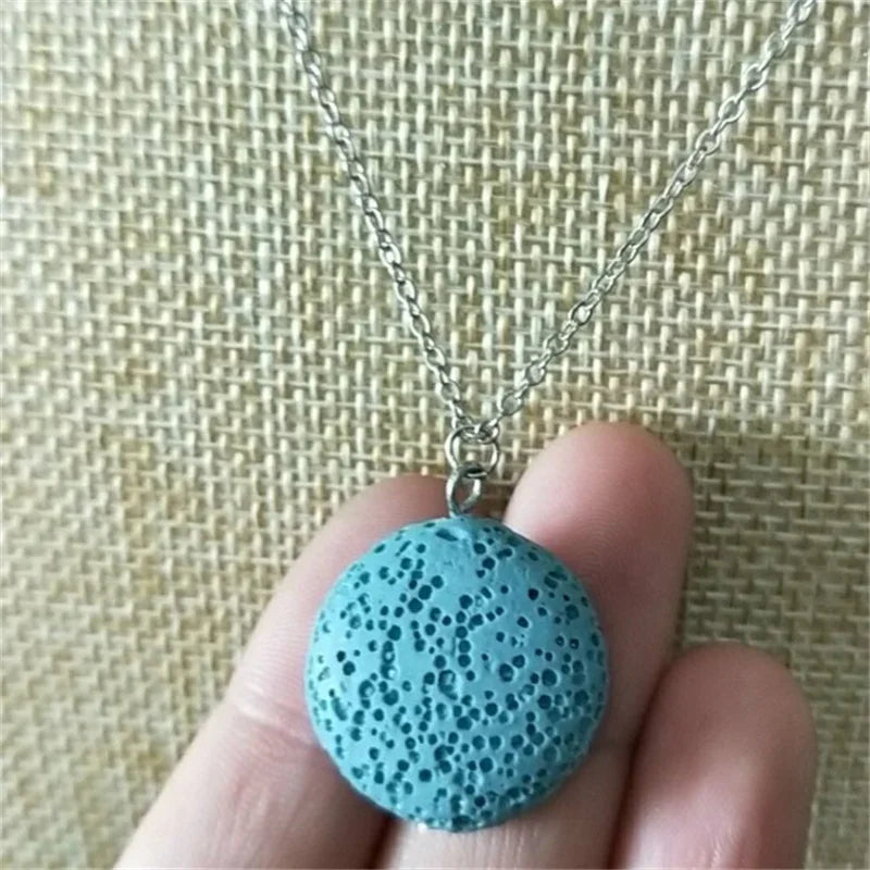 9 Colorful Round Lava Stone Essential Oil Diffuser Necklace Aromatherapy Jewelry Multilayer Rock Stone Necklace