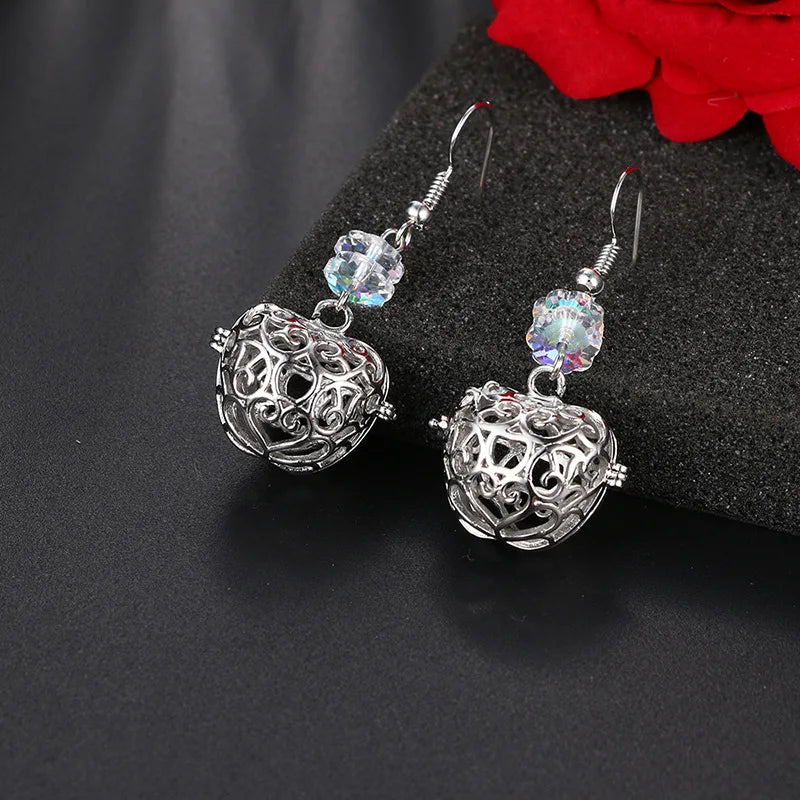 Aromatherapy Heart Cage Earrings Crystal Ear Drop Accessories Perfume Essential Oil Diffuser Locket Women Earrings Gift Jewelry